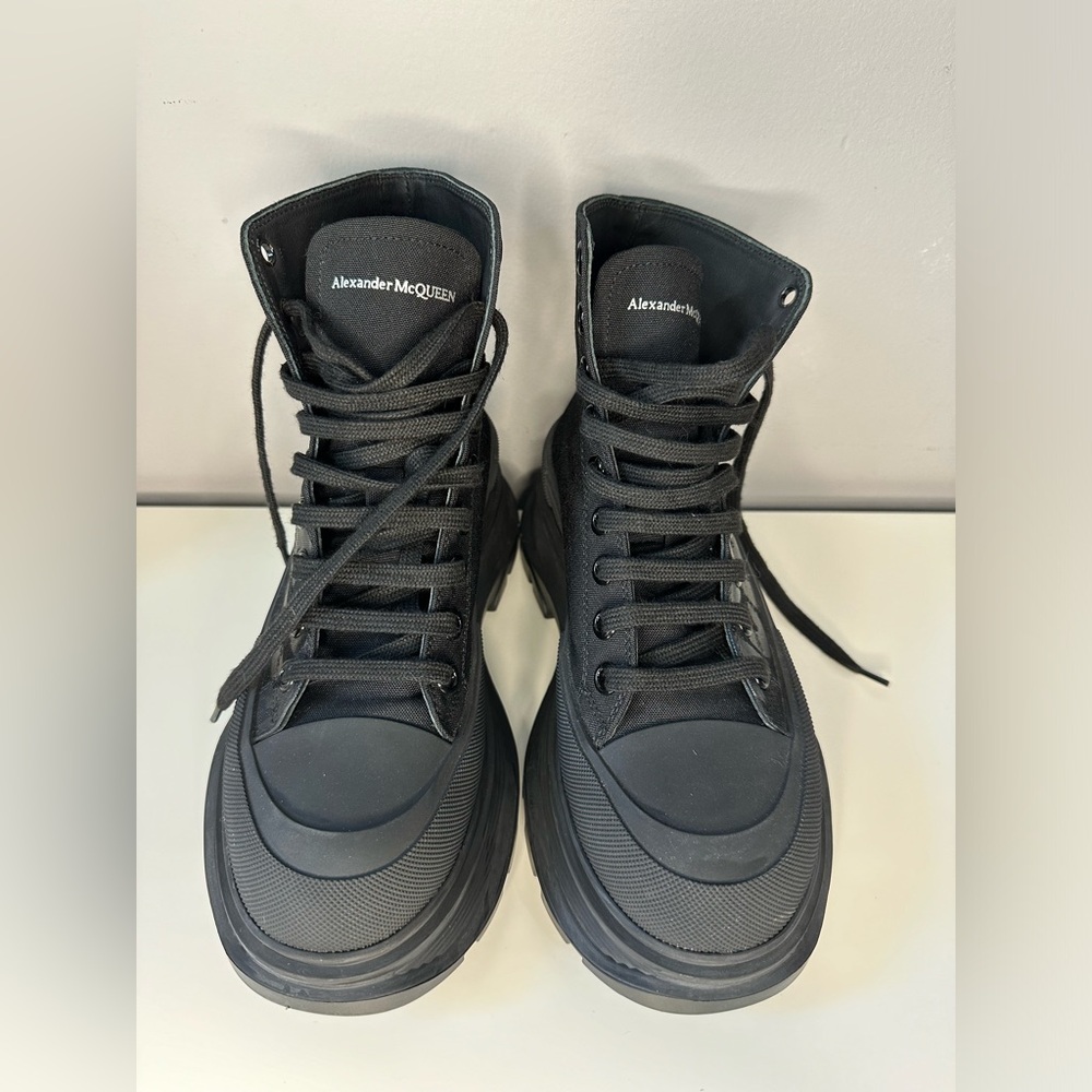 Alexander McQueen tread slick graffiti sneaker black canvas